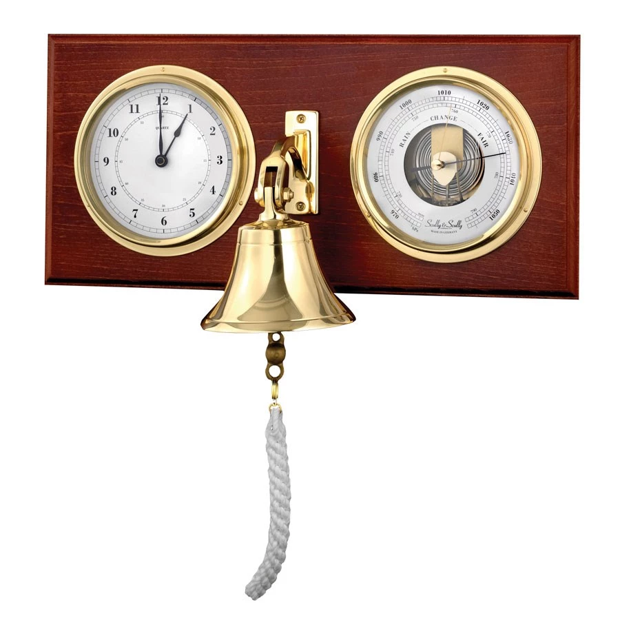 Scully & Scully Barometer & Quartz Clock With Brass Bell 1 Scully & Scully Barometer & Quartz Clock With Brass Bell