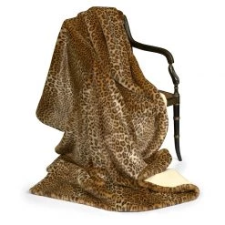Scully & Scully Faux Fur Leopard Australian Geelong Wool Throw