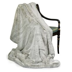 Scully & Scully Faux Fur Grey Australian Geelong Wool Throw
