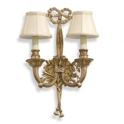 Scully & Scully Antique Brass Two-Light Sconce With Leaf Motif