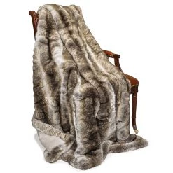 Scully & Scully Faux Fur Sand Wolf Australian Geelong Wool Throw