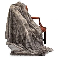 Scully & Scully Faux Fur Plaid Silver Fox Australian Geelong Wool Throw