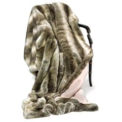 Scully & Scully Faux Fur Sand Chinchilla Australian Geelong Wool Throw