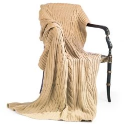 Scully & Scully Cashmere Cable Throw, Camel