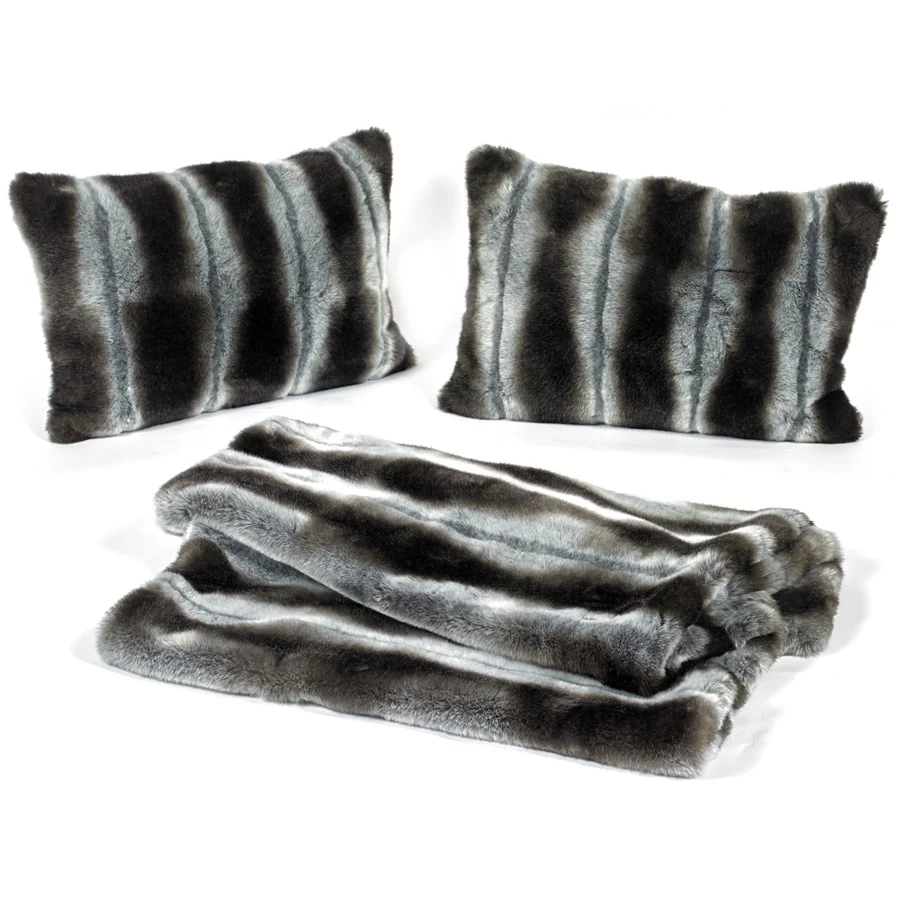 Scully & Scully Faux Fur Chinchilla Bed Runner And Pillow Set 1 Scully & Scully Faux Fur Chinchilla Bed Runner And Pillow Set