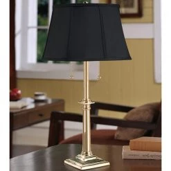 Scully & Scully Brass Double Pull Chain Table Lamp With Black Shade