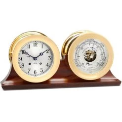 Scully & Scully Ship's Bell Clock & Barometer On Mahogany Base