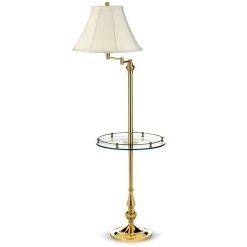 Scully & Scully Brass Swing Arm Floor Lamp With Glass Tray Table