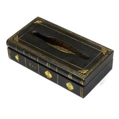 Scully & Scully Black Leather Books Rectangular Tissue Box Cover
