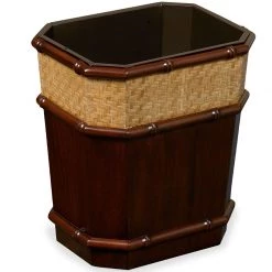Scully & Scully Bamboo Cane Mat & Mahogany Wastebasket
