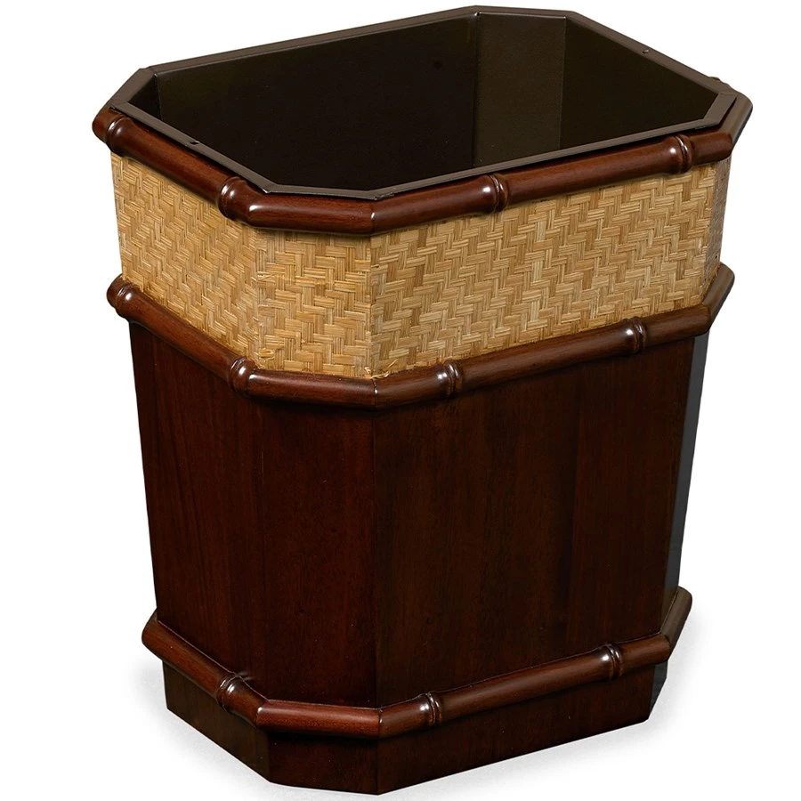 Scully & Scully Bamboo Cane Mat & Mahogany Wastebasket 1 Scully & Scully Bamboo Cane Mat & Mahogany Wastebasket