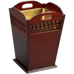 Scully & Scully Mahogany Wastebasket With 1-line Fret Slanted Sides