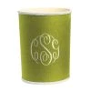 Scully & Scully White Monogram On Grass Green Linen Wastebasket