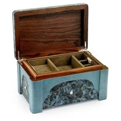 Scully & Scully Arabian Jewelry Box, Moon Blue Shagreen With Agate