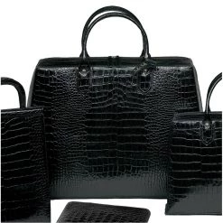 Scully & Scully Crocodile Embossed Leather Bags Black