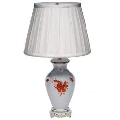 Herend Chinese Bouquet Rust Lamp With Basketweave Shade
