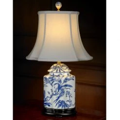 Scully & Scully Bird & Lily Porcelain Temple Jar Lamps