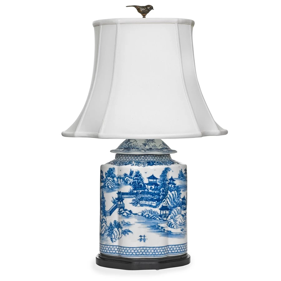 Scully & Scully Blue & White Chinoiserie Large Jar Lamp 1 Scully & Scully Blue & White Chinoiserie Large Jar Lamp
