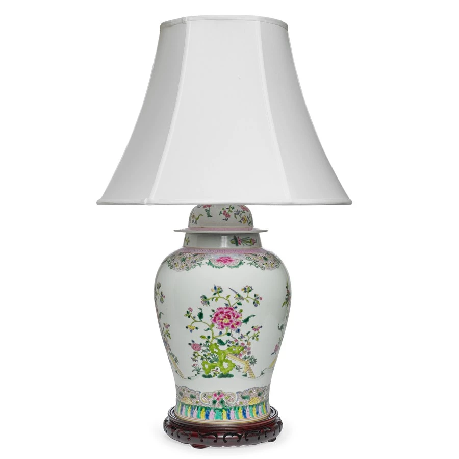 Scully & Scully Chinoiserie Floral Multicolored Temple Jar Lamp 1 Scully & Scully Chinoiserie Floral Multicolored Temple Jar Lamp