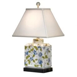 Scully & Scully Blue Flowers & Green Vine Rectangular Jar Lamp