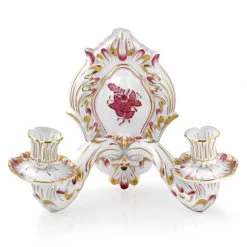 Herend Chinese Bouquet Two Branched Sconce, Raspberry