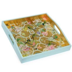 Scully & Scully Gold Hummingbird Trellis Lacquered Tray