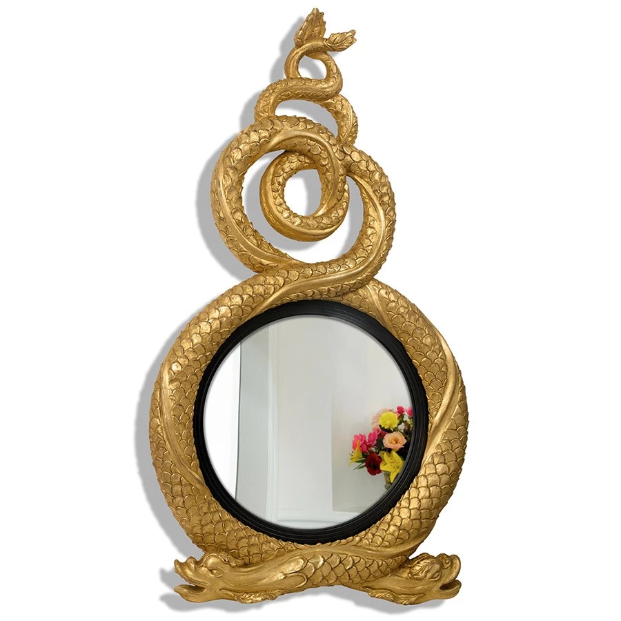 Scully & Scully Antiqued Gold Entwined Dolphins Convex Mirror 1 Scully & Scully Antiqued Gold Entwined Dolphins Convex Mirror