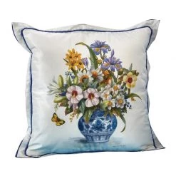 Scully & Scully Handpainted Botanical Design Silk Pillows, Blue