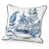 Scully & Scully Handpainted Blue Pagodas Silk Pillows
