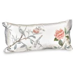 Scully & Scully Handpainted Two White Birds With Pink Flower Silk Pillows